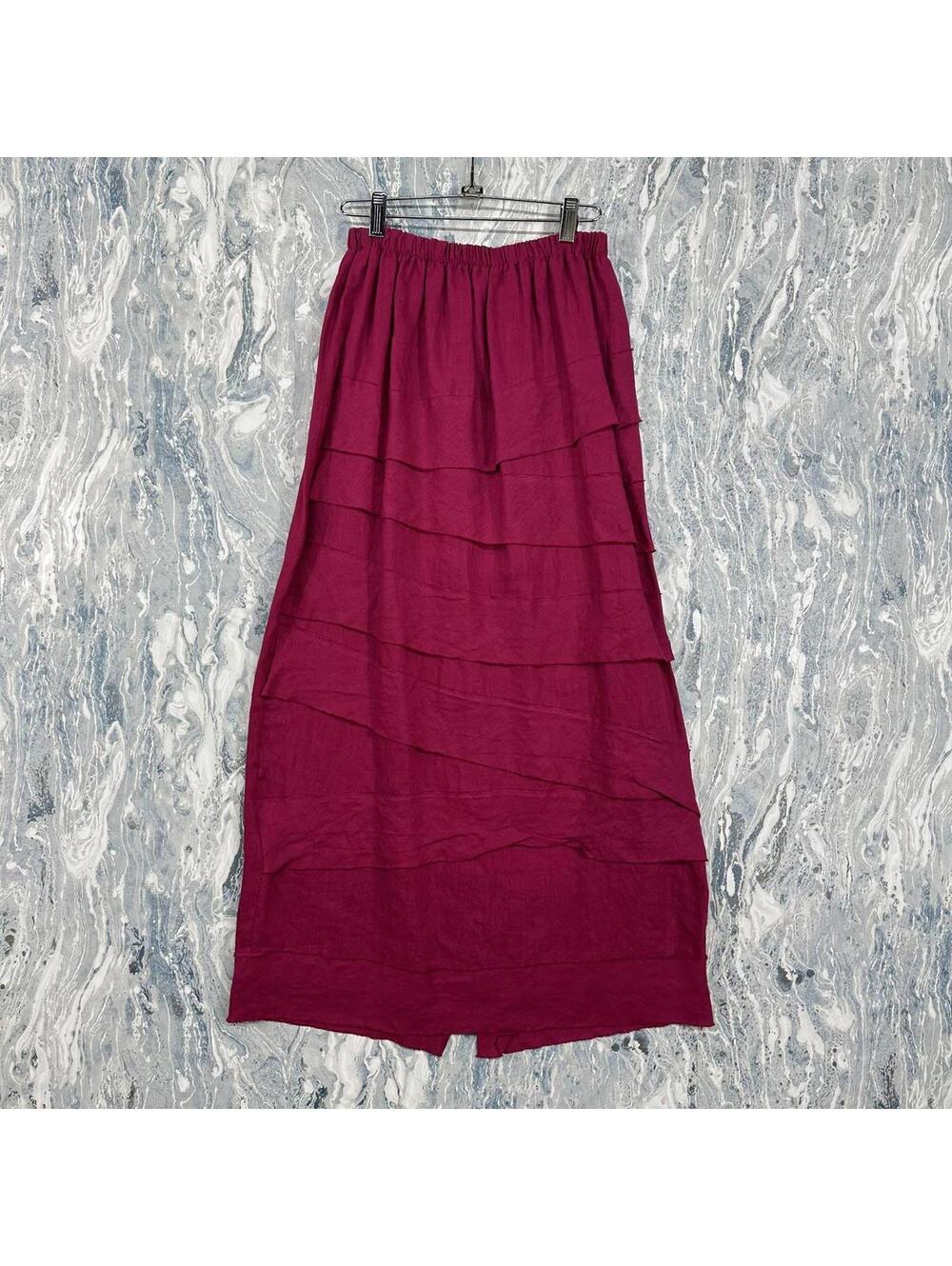 Designer Dragonfruit Pink Tiered Boho Maxi Skirt (S)